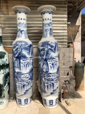 The new blue flower vase is decorated in jingdezhen factory direct sale special hand-drawn blank customization.