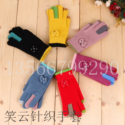 Ladies fashion bow touch screen gloves manufacturers direct sales knitting gloves.