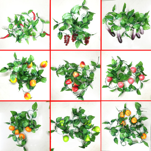 Gundam Flower Factory Simulation Fruit Vegetable Vine Style variety of Fruit Rattan Wall Hanging Rattan Wholesale Vine Yiwu 