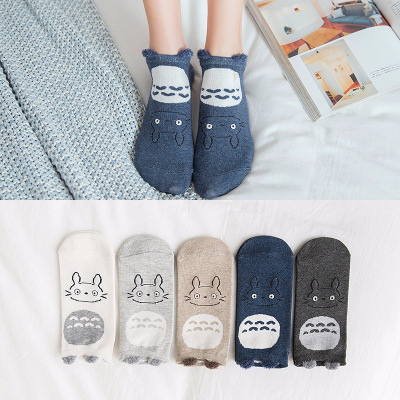 summer new product pure cotton stockings day is sweet cartoon dragon cat style straight board invisible socks