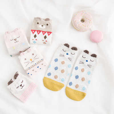 summer new product  cotton stockings color point cat - style straight - board invisible socks animal students socks.