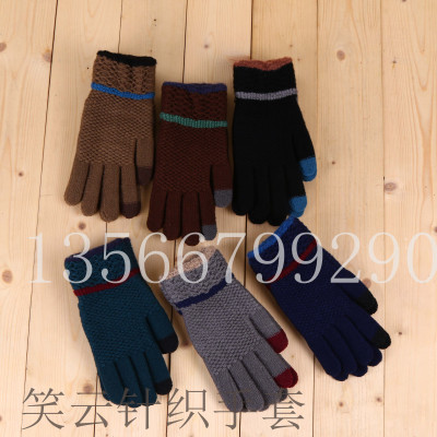Men's fashion jacquard touch gloves knitted gloves.