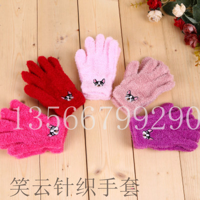 Fashion Korean children's plush embroidered gloves knitted gloves.