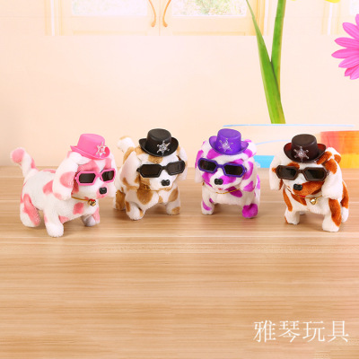 New spotted cowboy dog with the hat, glasses, towns electric plush dog will call tail wag the factory direct sale