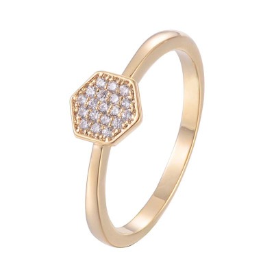 Hot-Selling New Arrival Hexagonal Diamond-Studded Ring Wish Hot Simple Gold Plated Copper Ring