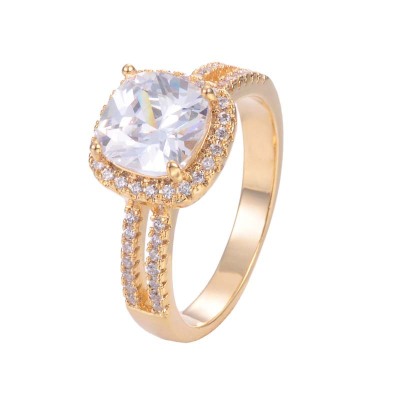 Hot-Selling New Arrival Square Zircon Ring Gold-Plated Copper Ring Factory Direct Sales of Foreign Trade Goods
