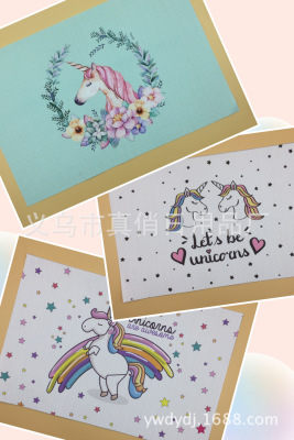 Unicorn series teslin food mat color printing plate mat PVC food mat can be provided customized 78g