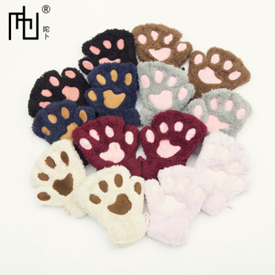 Bear paw kawaii parent-child gloves neck hair parent-child warm half finger gloves manufacturers wholesale