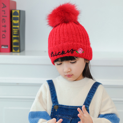 2018 Korean Autumn and Winter New Knitted Hat Children's Hat Woolen Cap Rose Hat Factory Wholesale