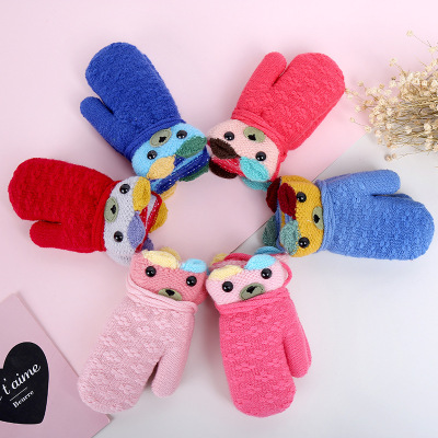 Children's woollen knitted gloves new style with fleece and thickening boys' and girls' winter warm mittens