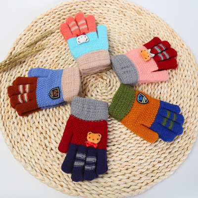 Winter children's knitting jacquard gloves imitation cashmere boys and girls warm gloves manufacturers wholesale