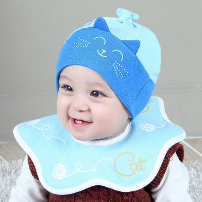 Baby hat children cute cartoon cotton comfortable smile kitten set thread hat male and female Baby hat batch