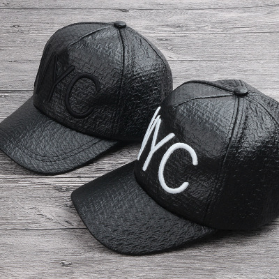 Korean Autumn New Black Leather Letter Baseball Cap All-Matching Hip Hop Cap Casual Peaked Cap