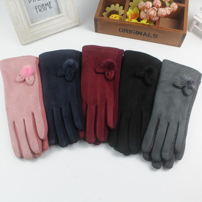Do not fall down cashmere gloves female autumn winter new style drive bike touch screen fabric wholesale bow