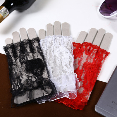 New Short Lace Gloves Half Finger Lace Sun Protection Gloves Open Finger Lace Wedding Decorative Gloves Factory Wholesale