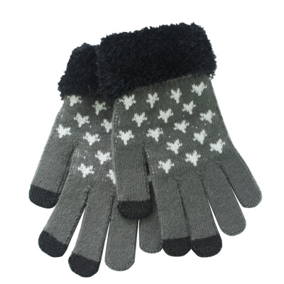 Men's Plush Five-Pointed Star Touchpad Sensible Gloves Wholesale Factory Direct Sales Wool Keep Warm Touch Screen Gloves