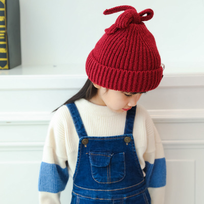 2018 Korean Ribbon Baby Hat Autumn and Winter New Knitted Hat Children's Hat Woolen Cap Factory Wholesale