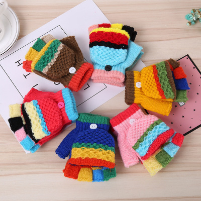 Manufacturers wholesale creative knitting jacquard half finger gloves cute children imitation cashmere warm gloves gloves