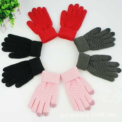 Touch screen gloves for lovers winter knitting wool and fleece warm Korean version students ride five fingers outdoor non-slip