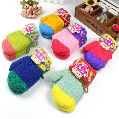 2018 Autumn and Winter New Jacquard Children's Neck-Hanging Bag Finger Gloves Cashmere Knitted Baby Gloves Wholesale