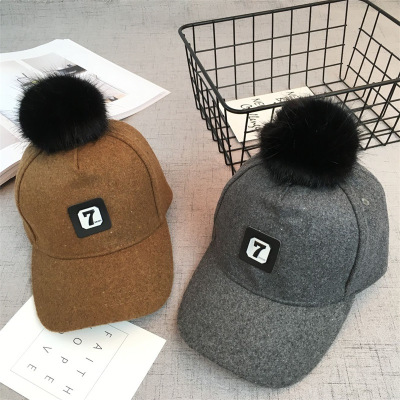 Korean winter new style labeled 7 - wool baseball cap boys and girls casual versatile curved ebbed hat fashion hat