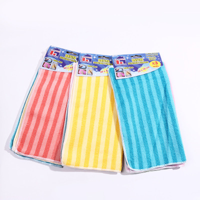 Hot Sale 3PCs Double Color Strips Microfiber Rag Decontamination Oil-Free Double-Sided Thickening Dish Towel Wholesale