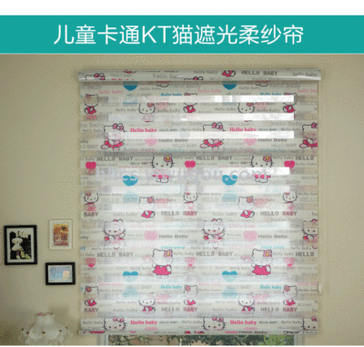 Customized Hello Kitty Cartoon Children Girl's Room Double-Layer Soft Gauze Curtain Finished Foreign Trade Wholesale Roller Blinds