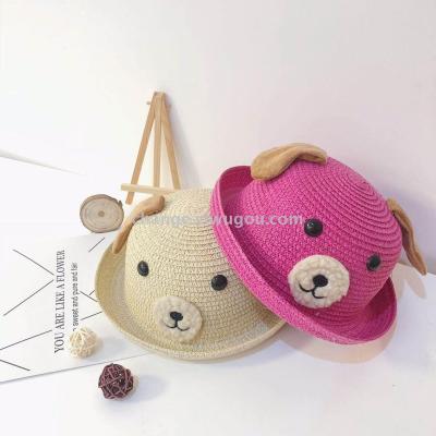 2018 hat new hat wholesale children's hat paper straw hat ear hat.