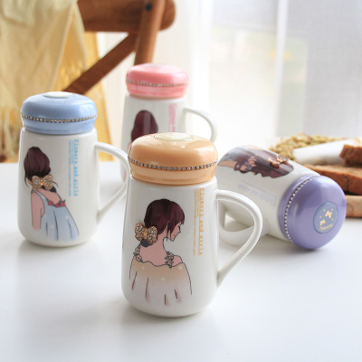 Creative Princess Ceramic Mug with Lid Girl Student Office Milk Coffee Cute Water Cup