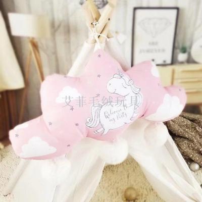 The INS small fresh wind and clouds, rain drops unicorn star lattice pillow pillow pillow plush toys