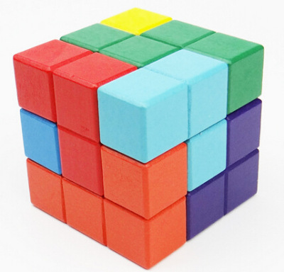 Color cube wooden intelligence unlock puzzle block toy cube seven cube challenge IQ