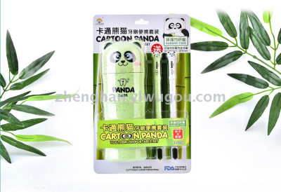 Bamboo fiber cartoon panda toothbrush convenient set toothbrush toothpick box set.