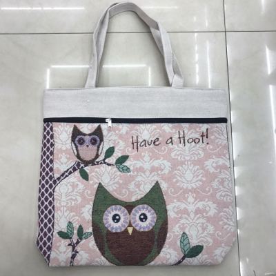 New Double Zipper Owl Embroidered Canvas Bag Shoulder Bag