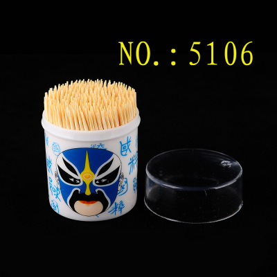 Fine Disposable Bamboo Toothpick Travel Square Tube Peking Opera Facial Makeup Plastic Transparent Open Cover Cylinder Toothpick