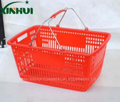 Supermarket shopping basket double - pole shopping basket with roller - pole plastic shopping basket.