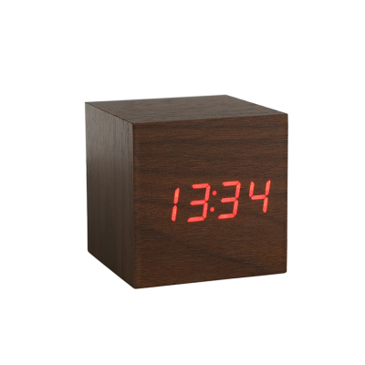 Creative voice control wood clock fashion snooze alarm LED display temperature electronic clock.