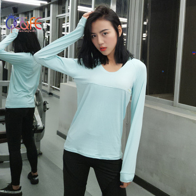 Chunxia thin sports jacket women's long sleeve show slim yoga suit, running speed dry T-shirt training exercise clothes.