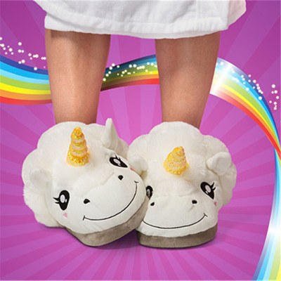 Soft white unicorn cotton slippers winter warm plush floor slippers gold feeler children adult shoes