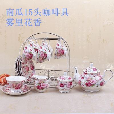 The new model full flower coffee set with iron frame coffee cup ceramic pot.