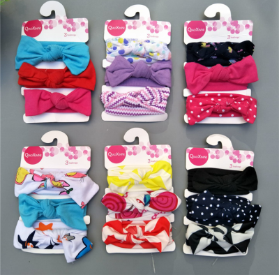 Hot-selling children hair and girl cute baby cotton bow hair with three red elastic head with multi-color