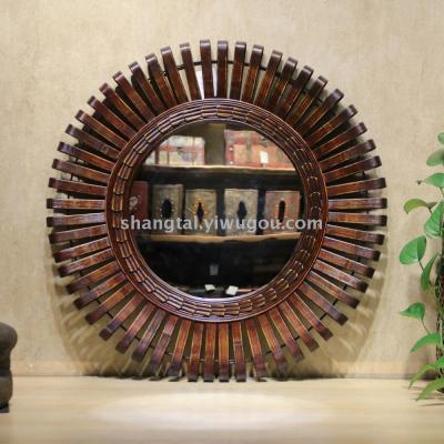 Hot-Selling Retro Southeast Asian Style Handmade Bamboo Frame Hanging Mirror 09-18023