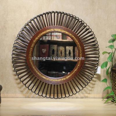 Hot Selling Retro Southeast Asian Style Handmade Bamboo and Wood Woven Glasses Frame Hanging Mirror 09-18022