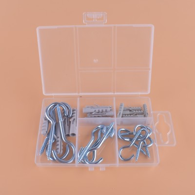 Nylon fish-shaped expansion tube with blue and zinc lamp hook 28pc different load bearing.