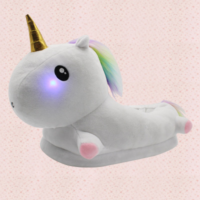 Unicorn shining plush slippers three-dimensional modeling pony lovers indoor anti-slippery thermal cotton slippers