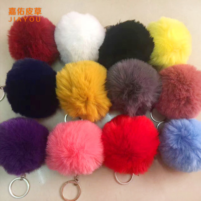 Custom made all kinds of color 8cm beaver rabbit hair ball garment toy hat with ball key ring.