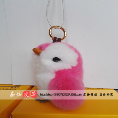 Wholesale fur ornaments hanging decorative rex rabbit fur small penguin plush bag pendant key chain hot style.