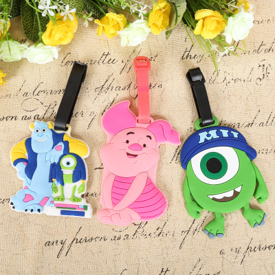 Checked card luggage accessories PVC soft plastic luggage tag custom cartoon soft plastic luggage tag professional custom