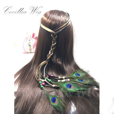 Handmade national wind Greek peacock feather hair ornaments hair accessories.
