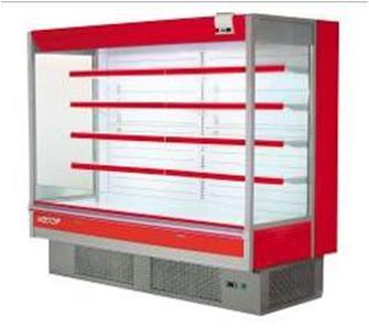 Supermarket drinks milk beverage chilled vertical air cooling display cabinet fruit fresh air curtain cabinet.
