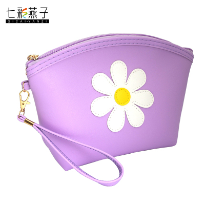 Hot style pu sunflower oval handbag lady cosmetic bag cosmetic bag wash bag hand bag